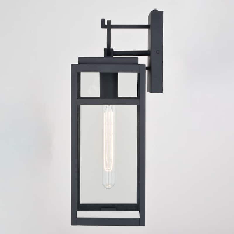 Hubbard 1 Light Dusk to Dawn Textured Black Outdoor Wall Lantern Clear Glass Shade