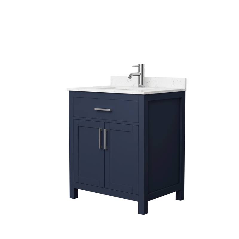 Beckett 30 Inch Single Vanity, Cultured Marble Top - Dark Blue, Nickel Trim,Carrara Cultured Marble Top