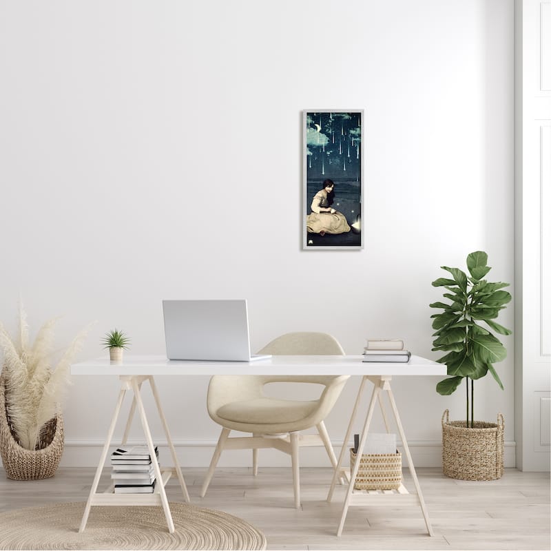 Stupell Raining Meteorites Stars Nighttime Moon Woman Scene Framed Wall Art - Blue