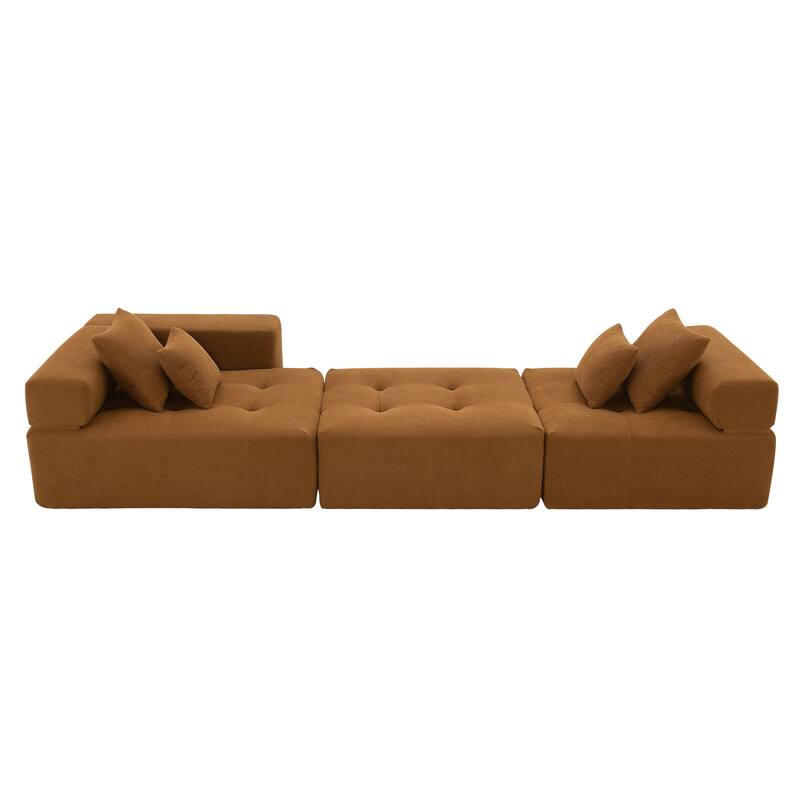 105.5" Corduroy L-Shaped Modular Sectional Sofa with Wide and Deep Seat, Tufted Design, and No Assembly Required
