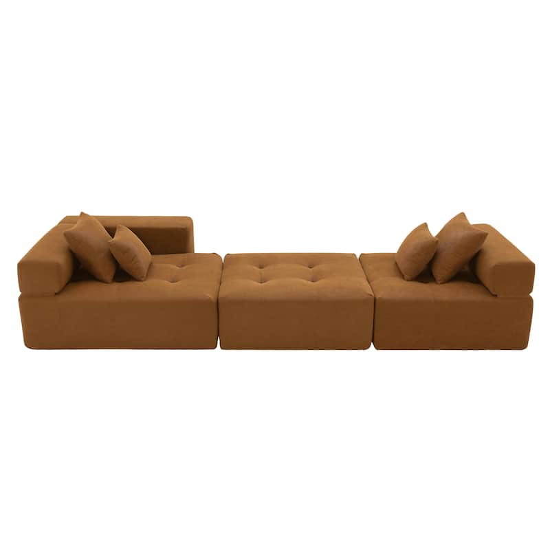 105.5'' Modular L-Shaped 3 Seater Sectional Sofa with Corduroy Upholstery, Tufted Design and 4 Pillows, No Assembly Needed