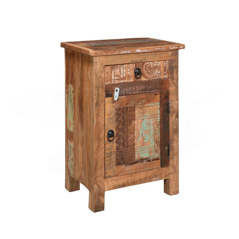 Charming Recycled Wood Side Table with Versatile Storage Options