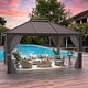 preview thumbnail 10 of 129, Outdoor Hardtop Gazebo Pergola w Galvanized Steel Roof and Aluminum Frame, Prime Curtains and nettings include