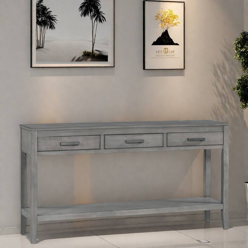 59.1" MDF Minimalist Console Table 3 with Drawer & Display Shelf (150lb Capacity) - Gray