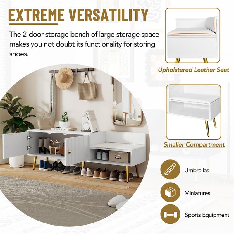 Modern Shoe Storage Bench with Hidden Storage and Upholstered Cushions