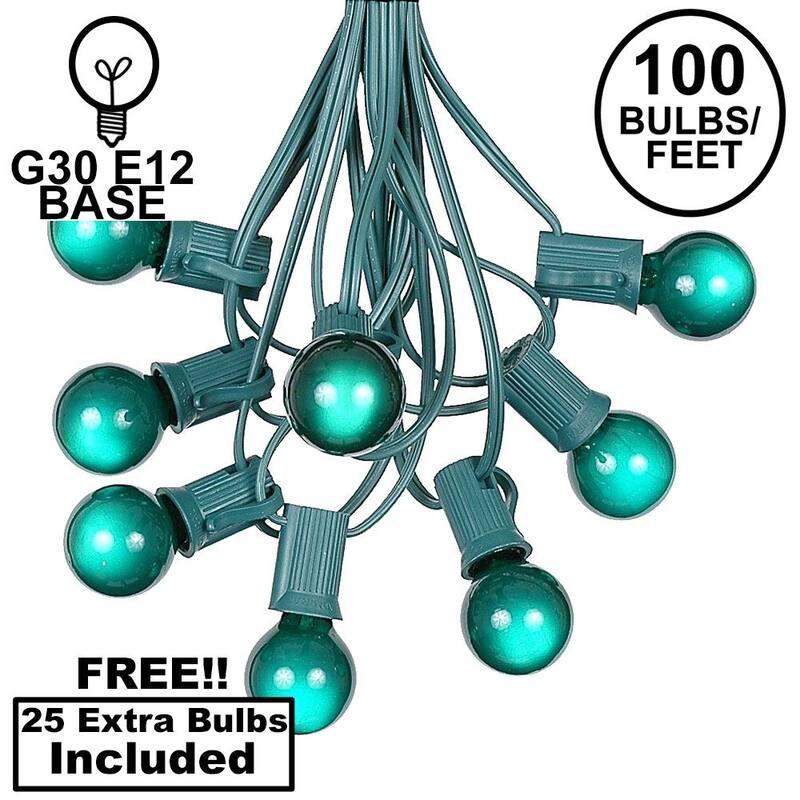 100 Foot G30 Outdoor Globe Patio String Lights - Set of 125 G30 Globe Bulbs - Green