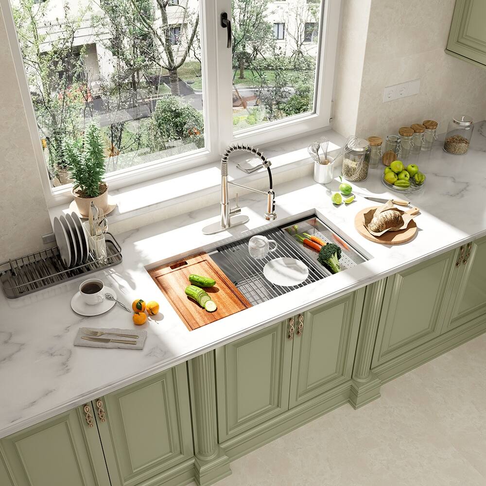 36 inch Kitchen Sink Undermount Single Bowl 18 Gauge Stainless Steel Workstation Sink Basin