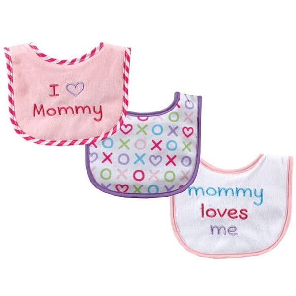 slide 1 of 1, Luvable Friends Baby Girl Cotton Drooler Bibs with Fiber Filling 3pk, Pink Mom, One Size - Pink Mom - One Size One Size - Pink Mom