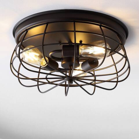 Curva 15.7" 3-Light Farmhouse Metal Cage Flush Mount, Oil Rubbed Bronze by JONATHAN Y
