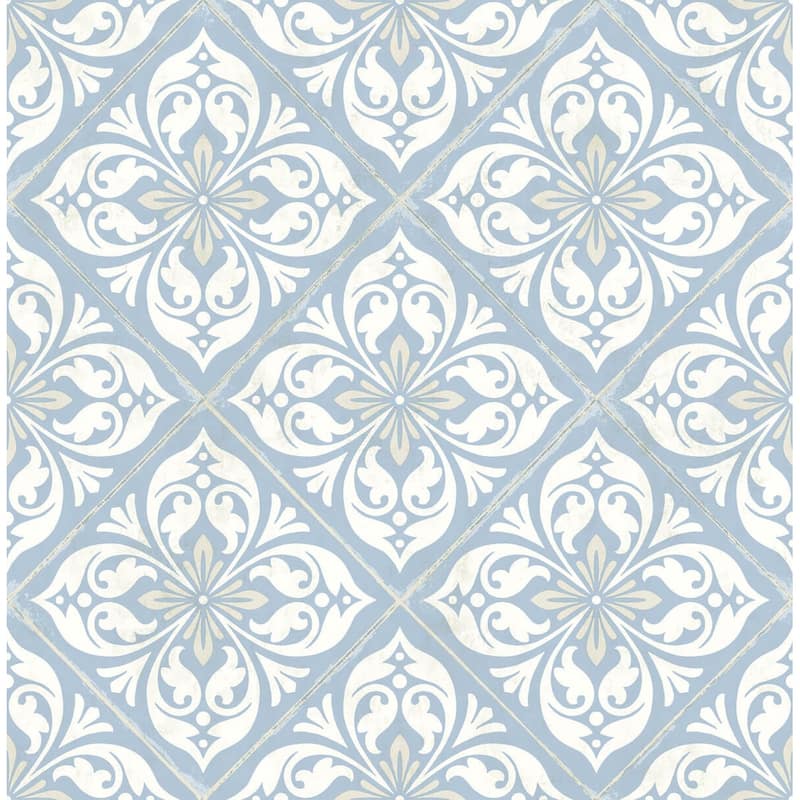 Seabrook Designs Lillian August Plumosa Tile Unpasted Wallpaper - 20.5 in. W x 33 ft. L - Carolina Blue and Arrowroot