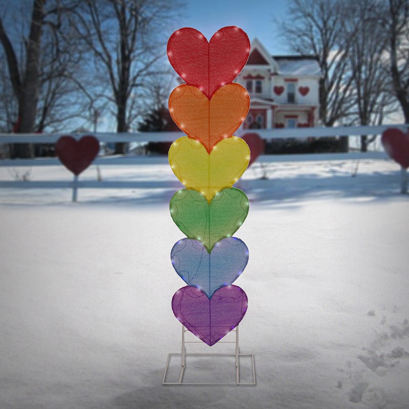 National Tree Company 63 in. Stacked Rainbow Hearts with LED Lights