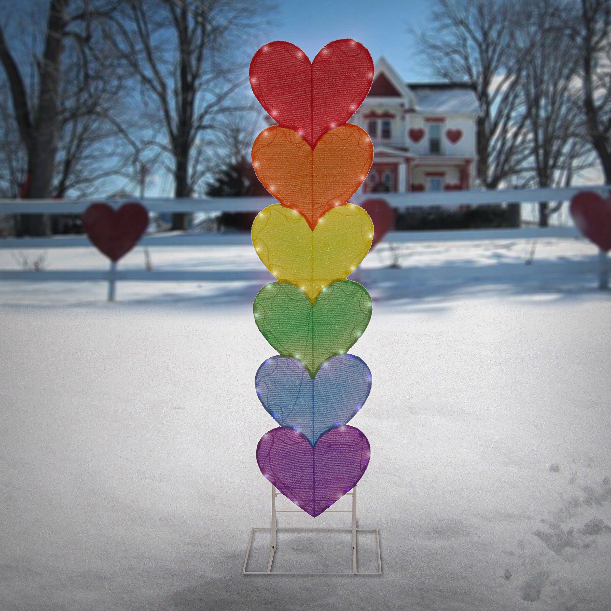 National Tree Company 63 in. Stacked Rainbow Hearts with LED Lights
