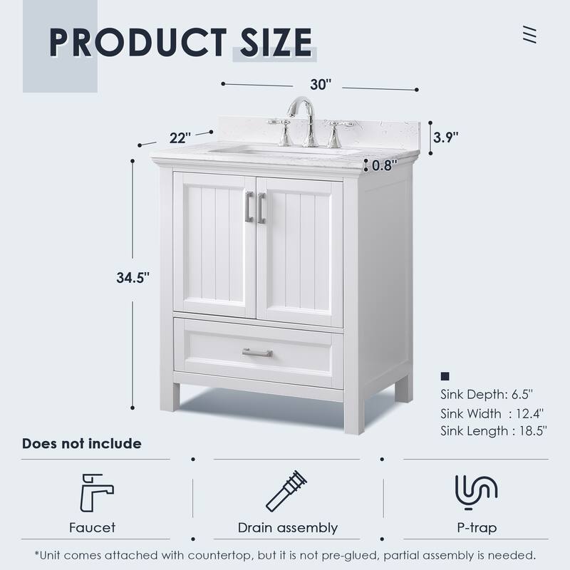 Altair Isla Single Bathroom Vanity Set and Aosta White Countertop without Mirror