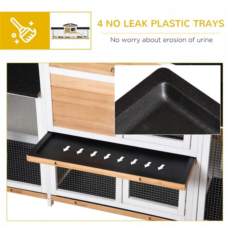Outdoor Wooden Bunny Hutch with Run Boxes and Asphalt Roof Ramp and Removable Trays for 2-4 Rabbits