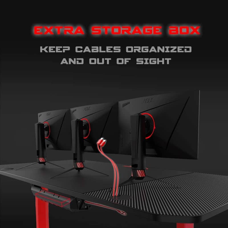 BOSSIN Ergonomic Gaming Desk T-Shaped Office PC Computer Desk with Full Desk Mouse Pad, Handle Rack, Cup Holder Headphone Hook