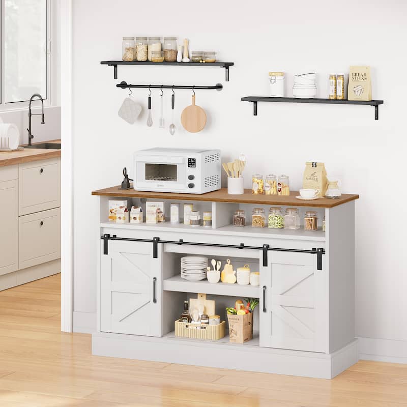 47" Farmhouse Buffet Cabinet Sideboard Barn Doors Wine Bar Cabinet - 47"L x 15.2"W x 34"H