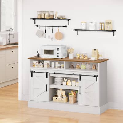 47" Farmhouse Buffet Cabinet Sideboard Barn Doors Wine Bar Cabinet - 47"L x 15.2"W x 34"H