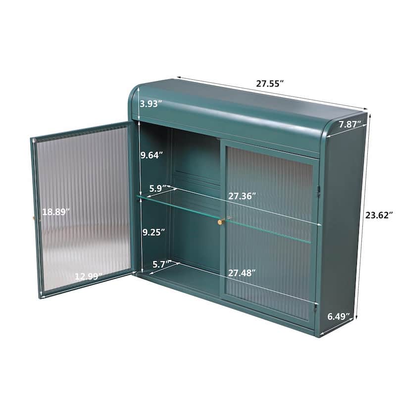 Modern Fluted Glass Wall Cabinet - Adjustable Shelves