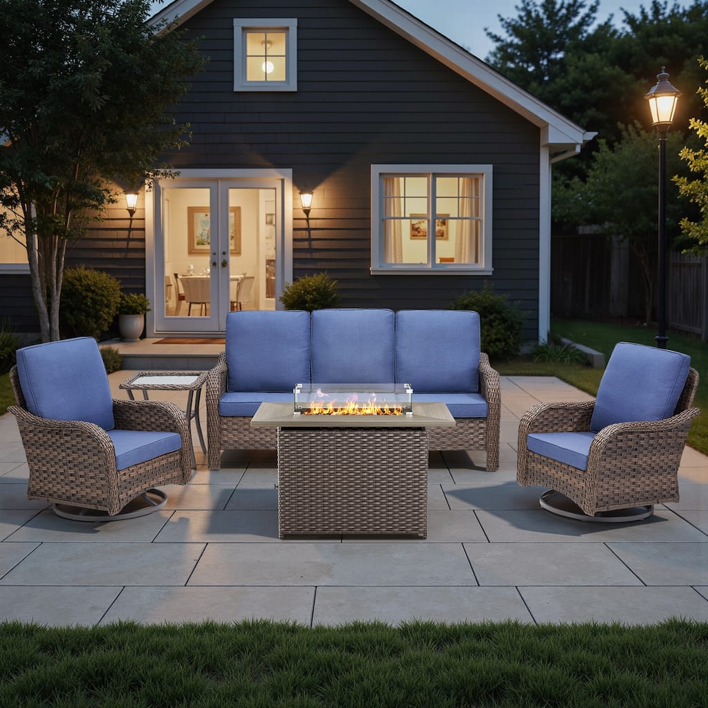 Pocassy Patio Sofa Swivel Chairs with Fire Table Funiture