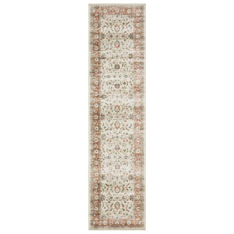Style Haven Sunderland Traditional Bordered Machine Washable Rug Mat - 2' x 8' - Ivory/ Rust - Runner