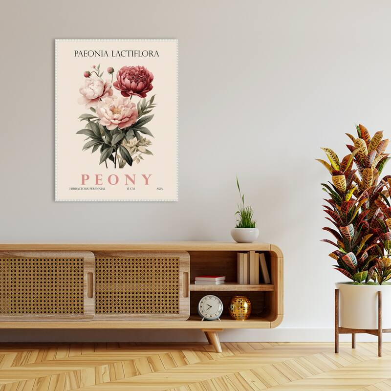 Vintage Botanical Peony Illustration by Christopher Giampietro Framed Canvas Wall Art Print