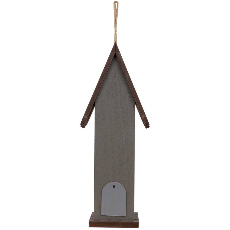 Wooden Birdhouse with Metal Bird Wall Decoration - 14.5" - Antique White