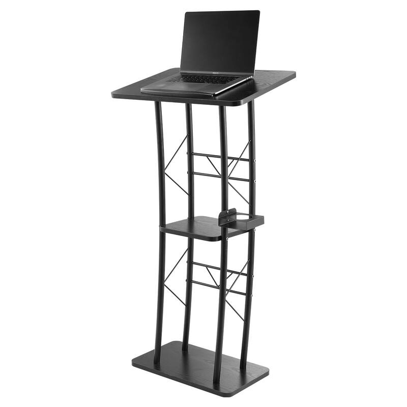 Podium Stand 47 in Curved Metal Lectern Storage Shelf Classroom Wedding Speech