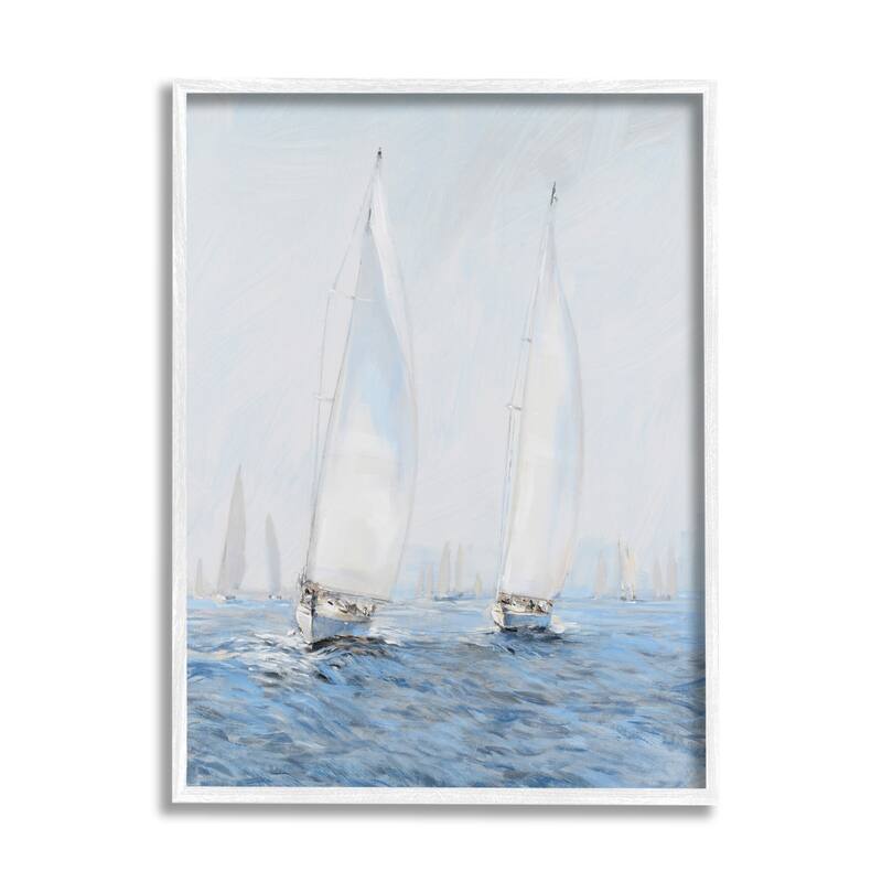 Stupell Beautiful White Sailboats Drifting Ocean Waves Painting Framed Wall Art - Grey