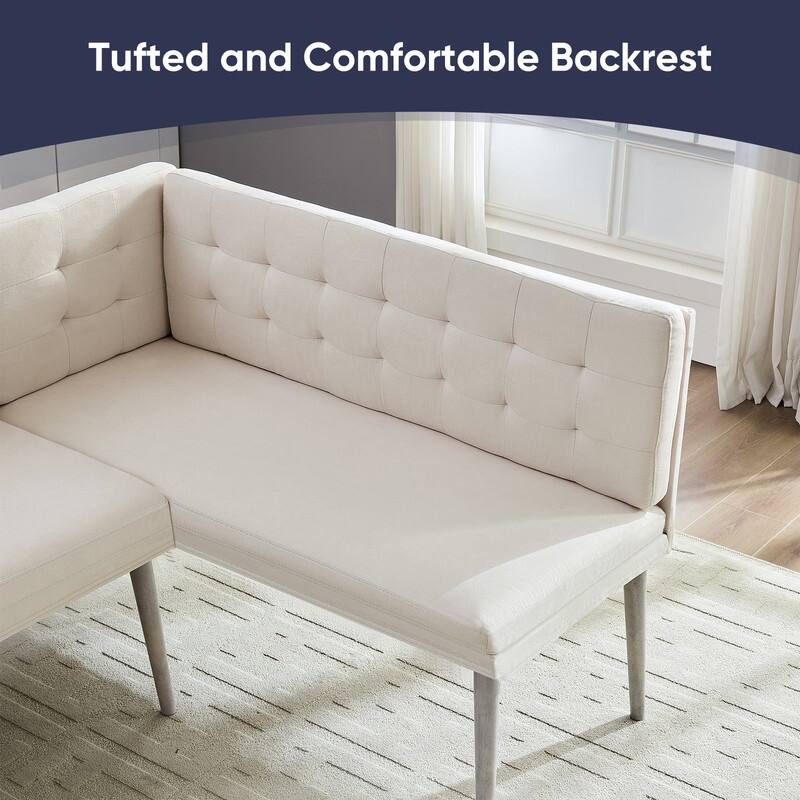 Mixoy 3 Pieces Dining Table Set, Rectangular Table with Upholstered L-Shaped Sofa Chairs Set