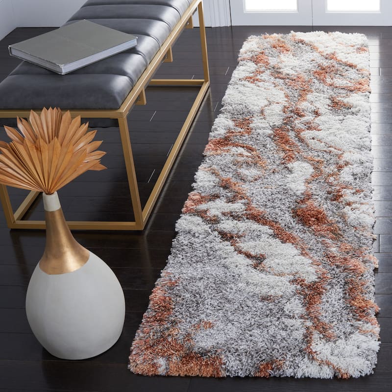 SAFAVIEH Horizon Shag Mukades 2.6-inch Thick Rug - 2' x 9' Runner - Grey/Rust