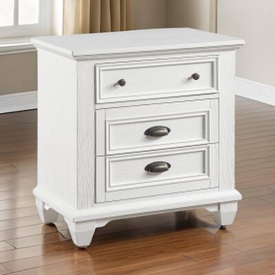 Lyni 30 Inch Nightstand with 3 Drawers, Farmhouse White Acacia Wood