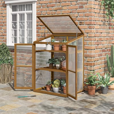 Outsunny Wooden Cold Frame Greenhouse Small Mini Planter Box for Outdoor and Indoor, 30" L x 24" W x 44" H, Brown