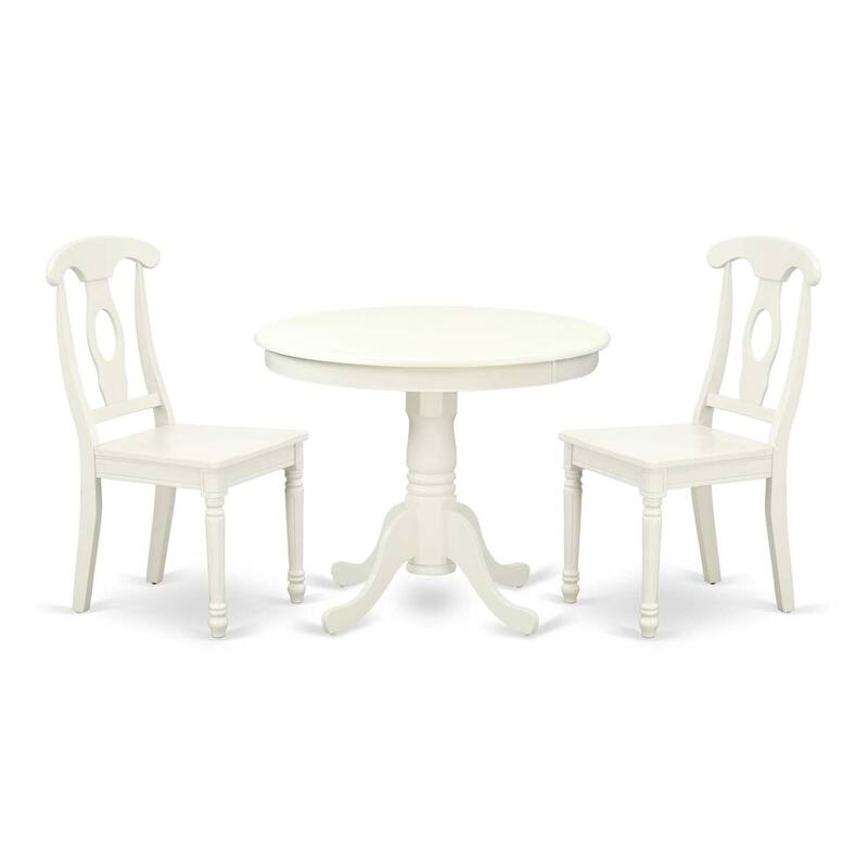 Medieval Round Table Set - 36 Inch Table with 2 Chairs - Dark Wood Finish - Traditional Dining Room Furniture