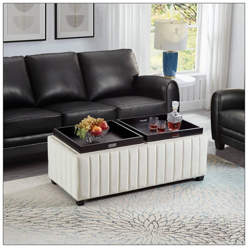 45 inch Wide Square CubeStorage Ottoman Bench - Beige - Medium