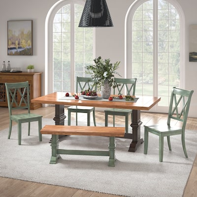Ronda 78.7" Rectangular Solid Wood Top Dining Set with X-Back Chairs