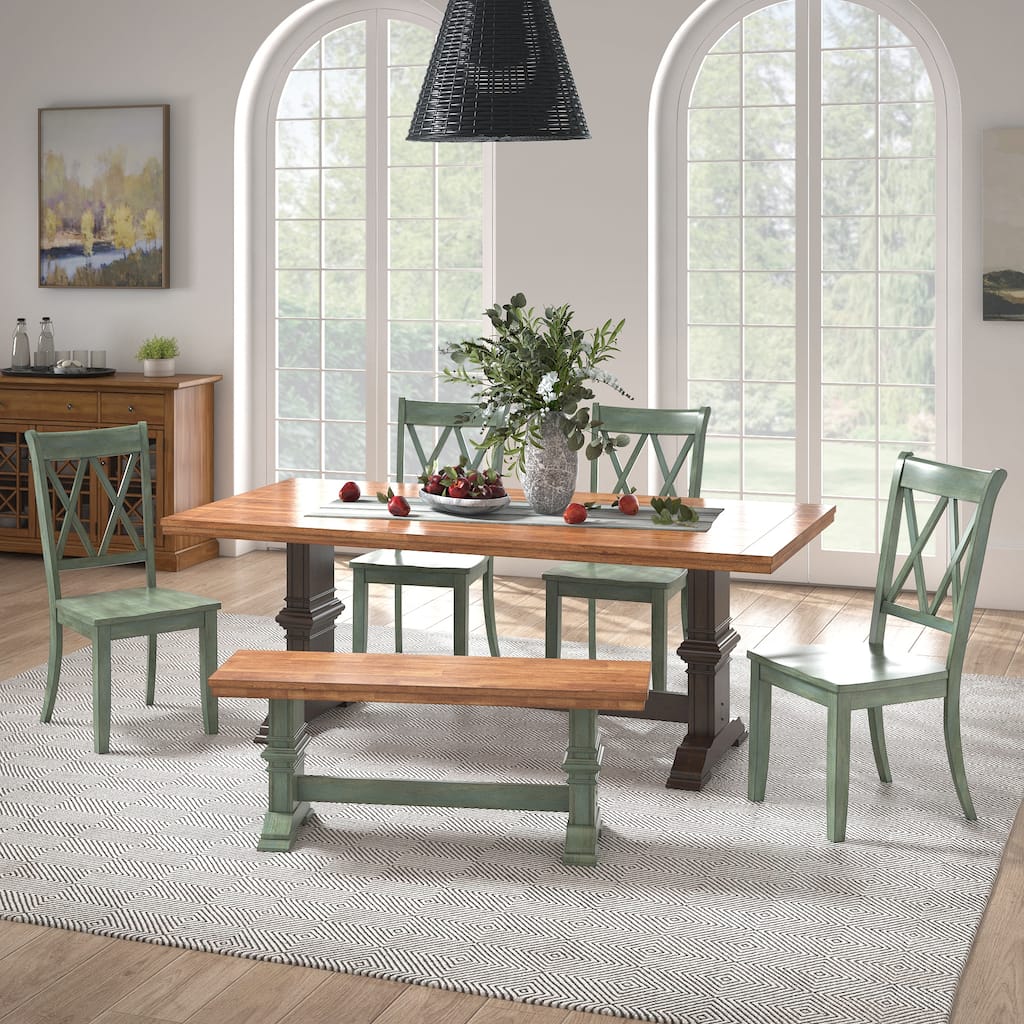Ronda 78.7" Rectangular Solid Wood Top Dining Set with X-Back Chairs