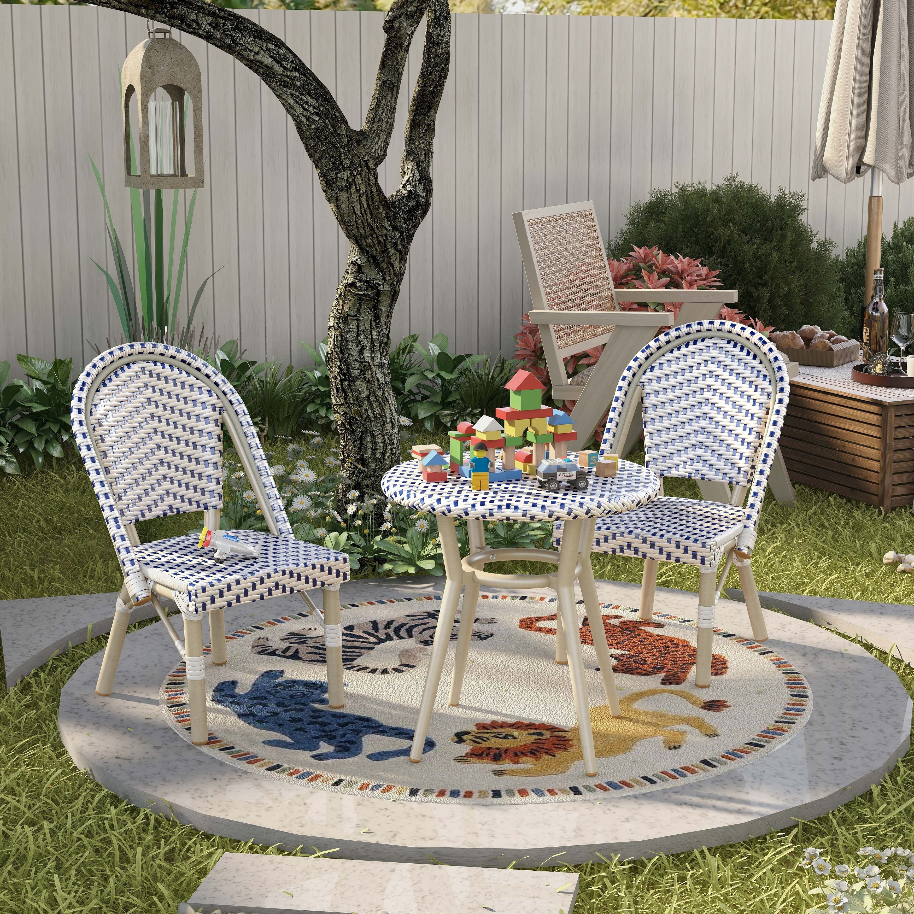Contemporary Aluminum 3-piece Kid's Patio Outdoor Table and Chair Set by Furniture of America