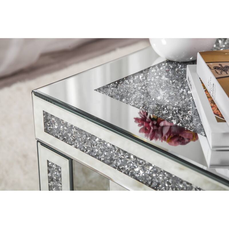 Rectangle Coffee Table Mirrored Diamonds Inlay