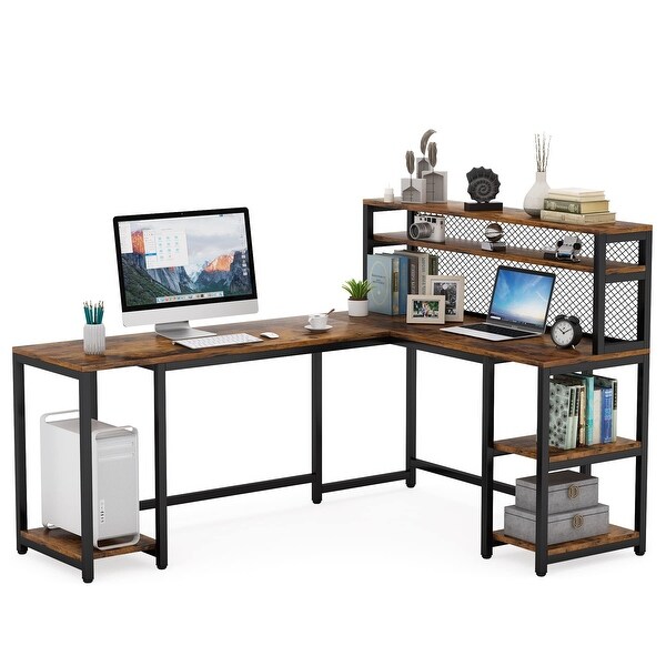 67 inch Large L Shaped Computer Desk with Storage Shelves