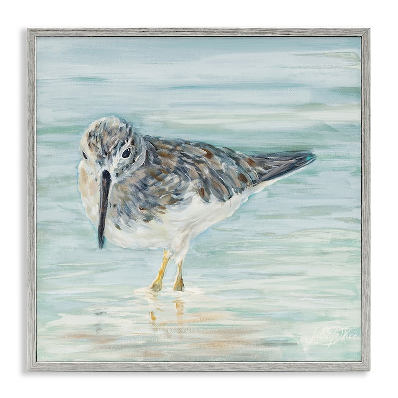 Stupell Nautical Sandpiper Shallow Beach Waters Traditional Bird Framed Wall Art - 17 x 17 - Grey