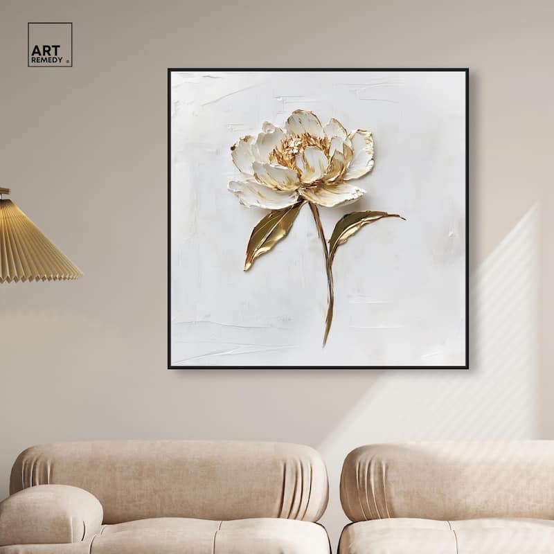 Simple Golden Peonie Canvas by Art Remedy