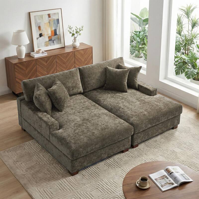 Modern Upholstered Chenille Modular Sectional Sofa with 2 Chaise