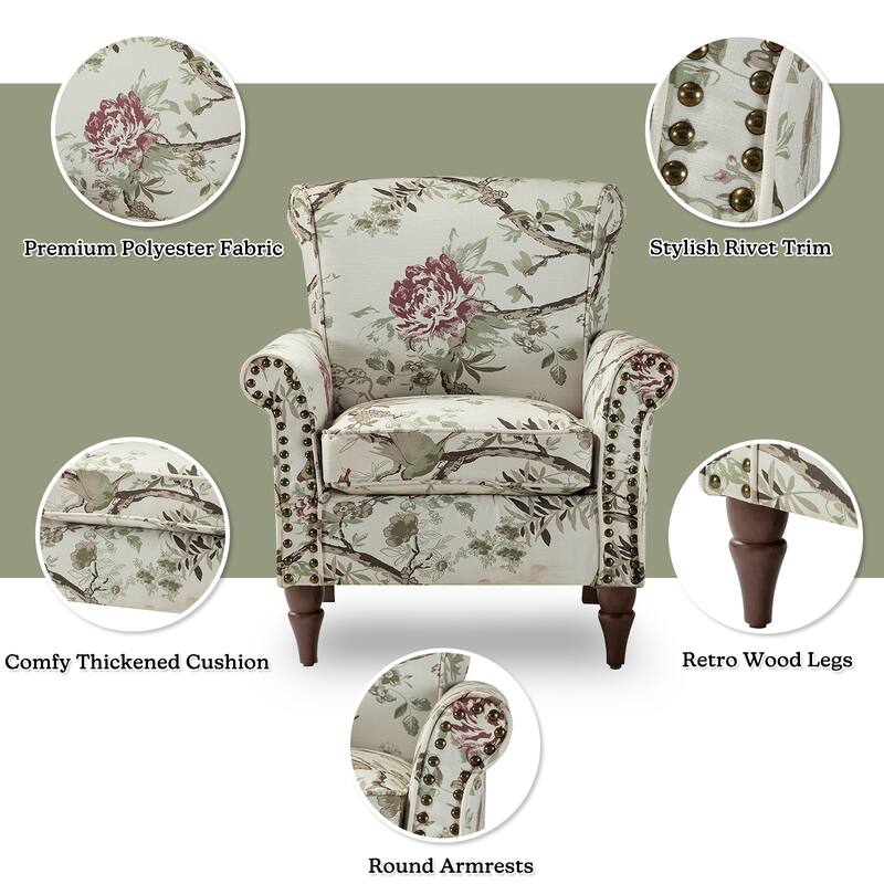 Nyctelius Nailhead Trim Traditional Accent Armchair with Rolled Arms by HULALA HOME