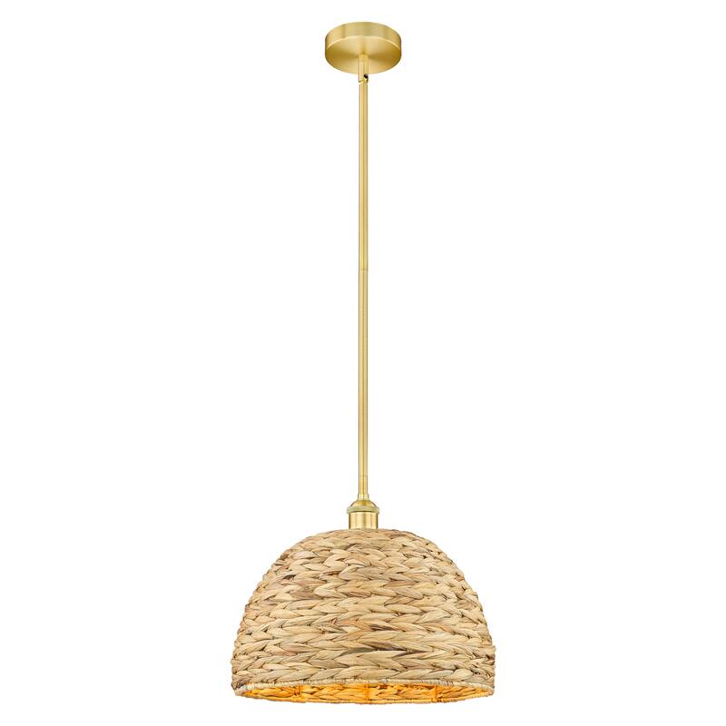 Innovations Lighting Endless Possibilities Edison - Woven Rattan - 1 Light 16" Stem Hung Mini Pendant - Satin Gold