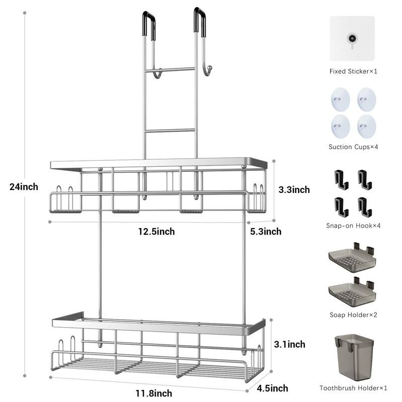 Hanging Shower Caddy Over Door - 5.3"D x 12.5"W x 24"H