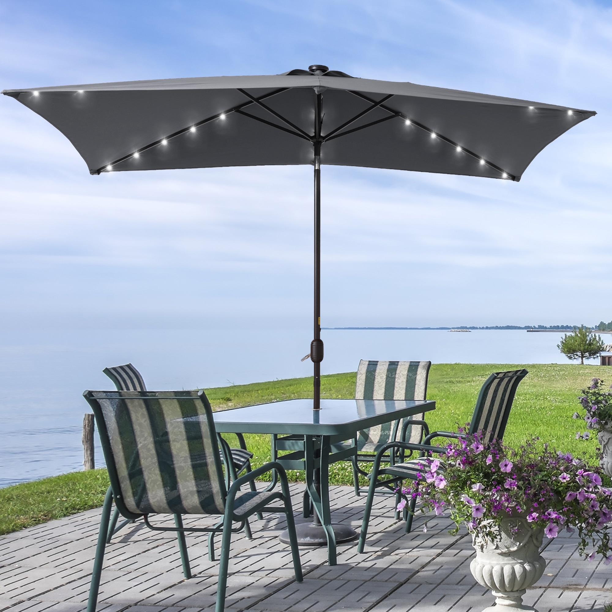 LIVOOSUN LED 10 x 6.5Ft Patio Table Umbrellas UV-Resistant Canopy