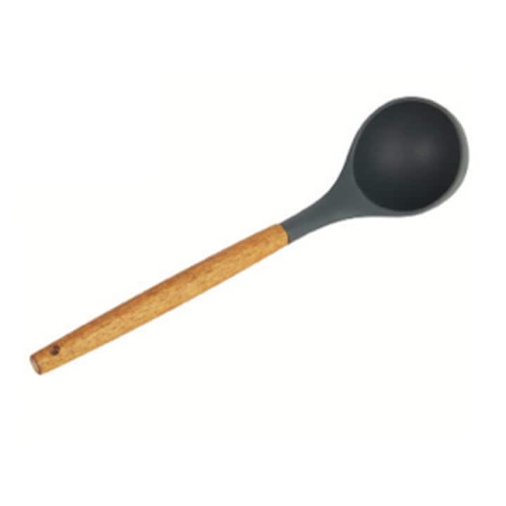 Home Basics Acacia & Silicone Soup Ladle, Black, 3x14 Inches - 3x14 Inches