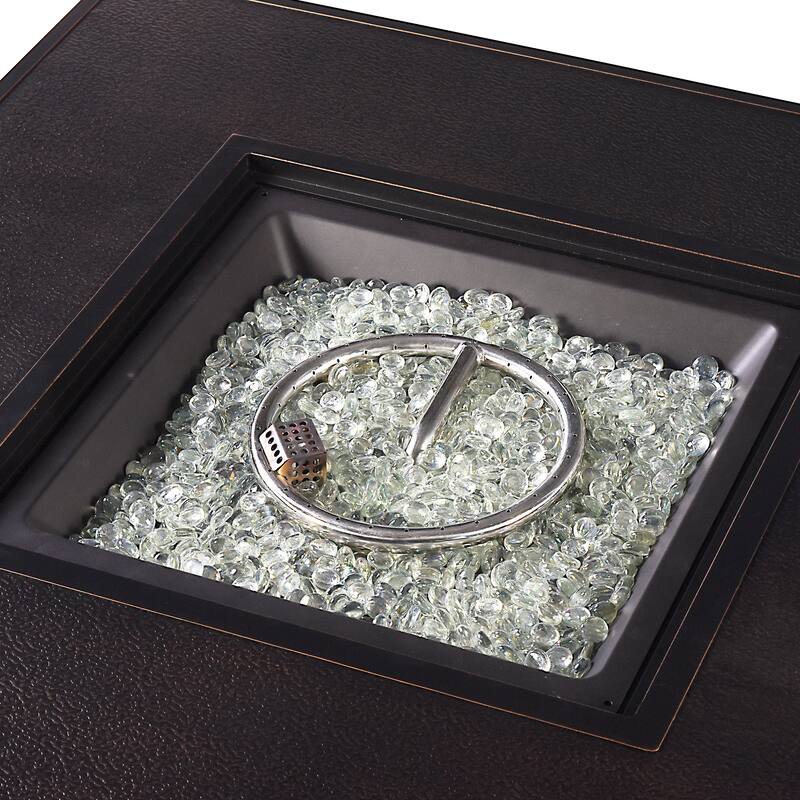 Square 42 in. x 42 in. Aluminum Propane Fire Pit Table with Glass Beads, Two Covers, Lid, 57,000 BTUs - N/A