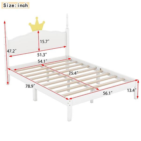Full Size Wood Platform Bed with Crown Shaped Headboard Bed Bath