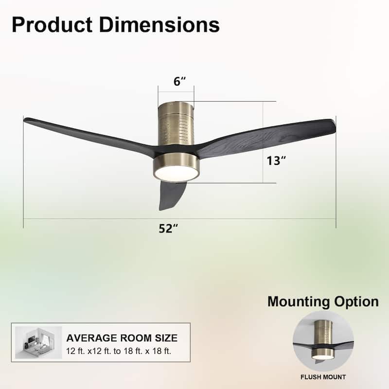 Sofucor 52 Inch Flush Mount Ceiling Fan with Remote, Reversible Motor,Integrated Light Optional